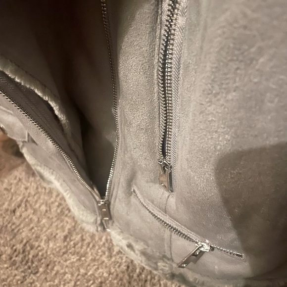 Nina Leonard gray size SM. Aviator Suede fur inside jacket NWOT - Picture 5 of 11